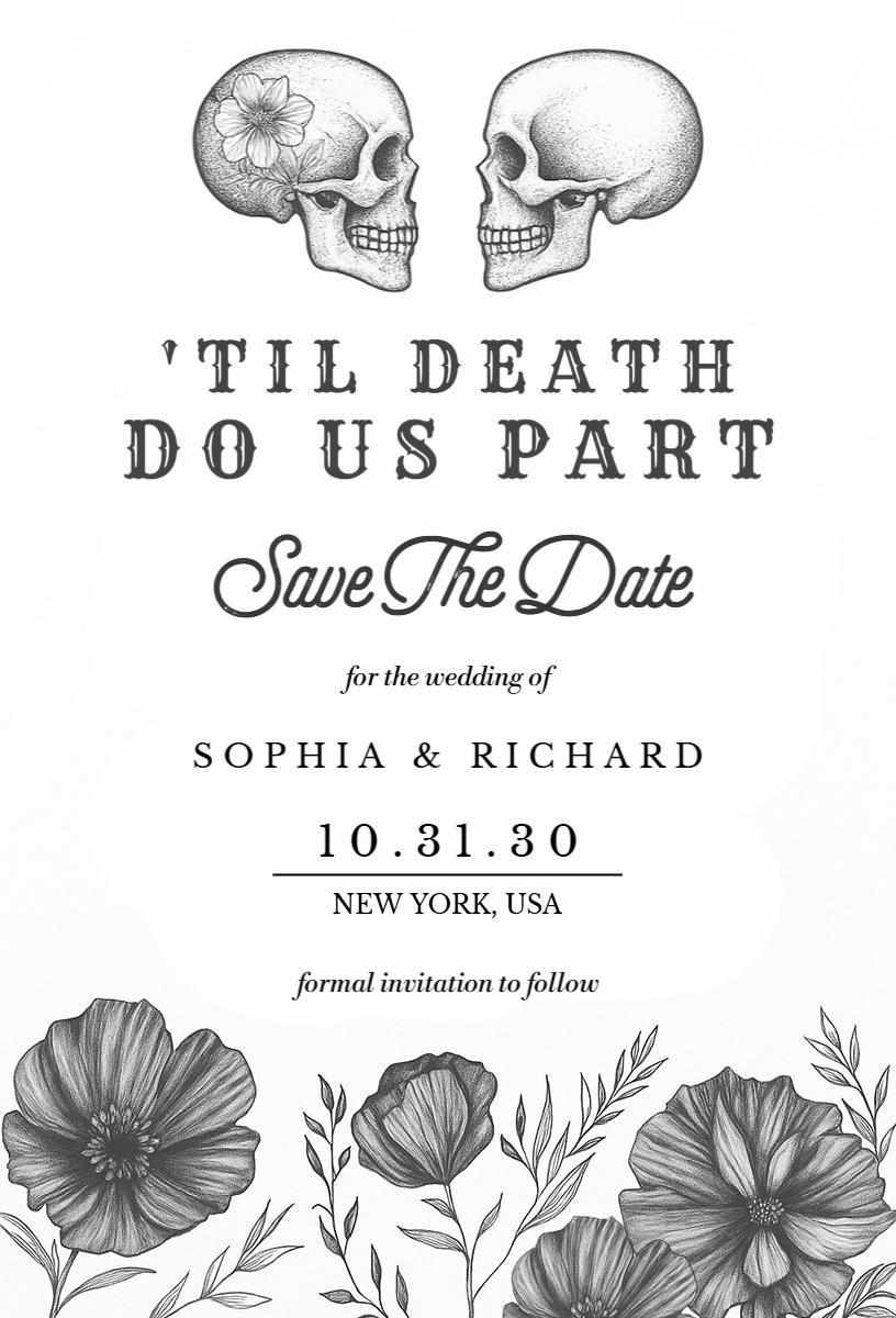 Gothic Skull Themed Halloween Wedding Invitation Template