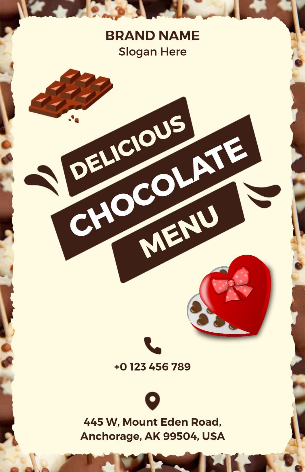 Gourmet Bonbons and Chocolate Delights Selection Chocolate Menu Template