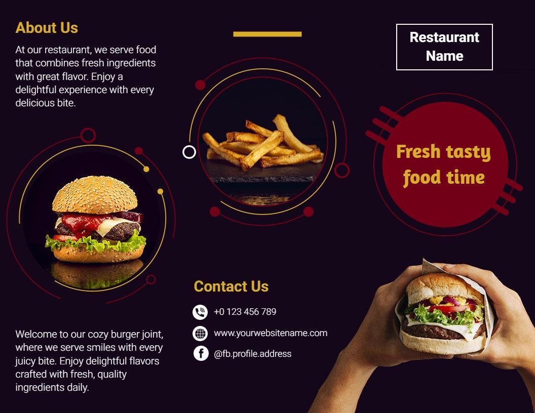 Gourmet Burger Restaurant Fresh Tasty Food Creative Brochure Template