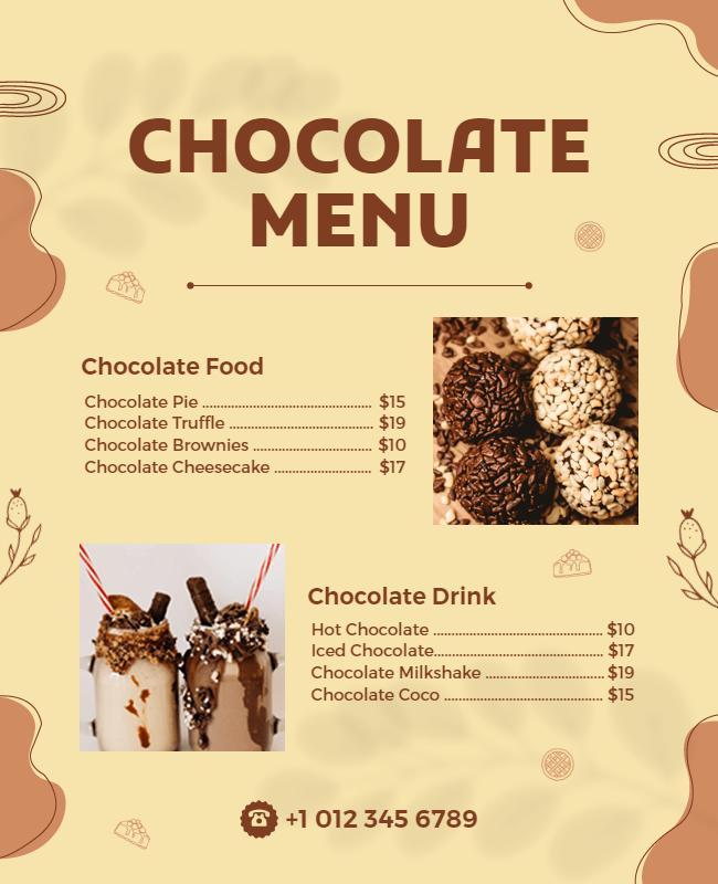 Gourmet Chocolate Dessert Menu Flyer Template