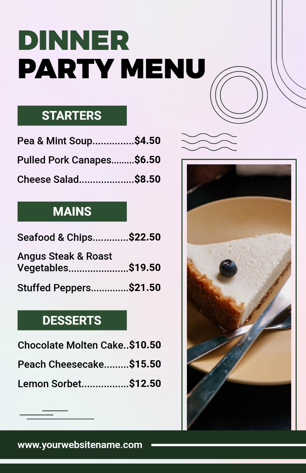 Gourmet Dinner Party Starters and Mains Menu Template