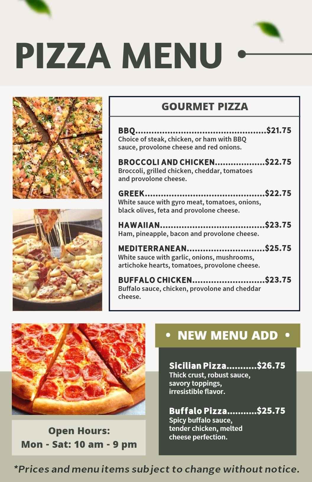 Gourmet Flavors and Unique Toppings for Pizza Menu Template