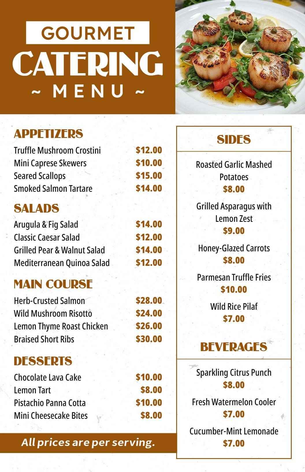 Gourmet Fresh Seafood and Exquisite Dishes Catering Menu Template