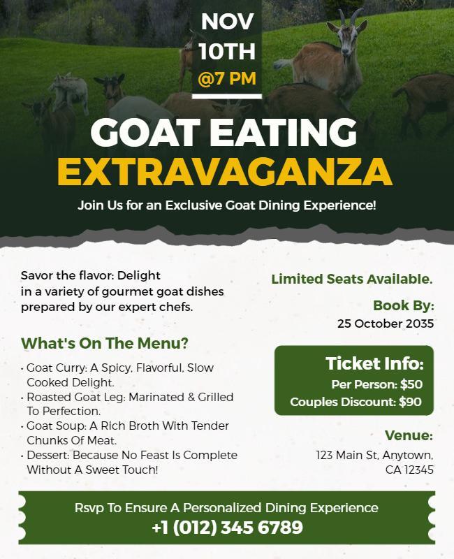 Gourmet Goat Dining Event Flyer Template