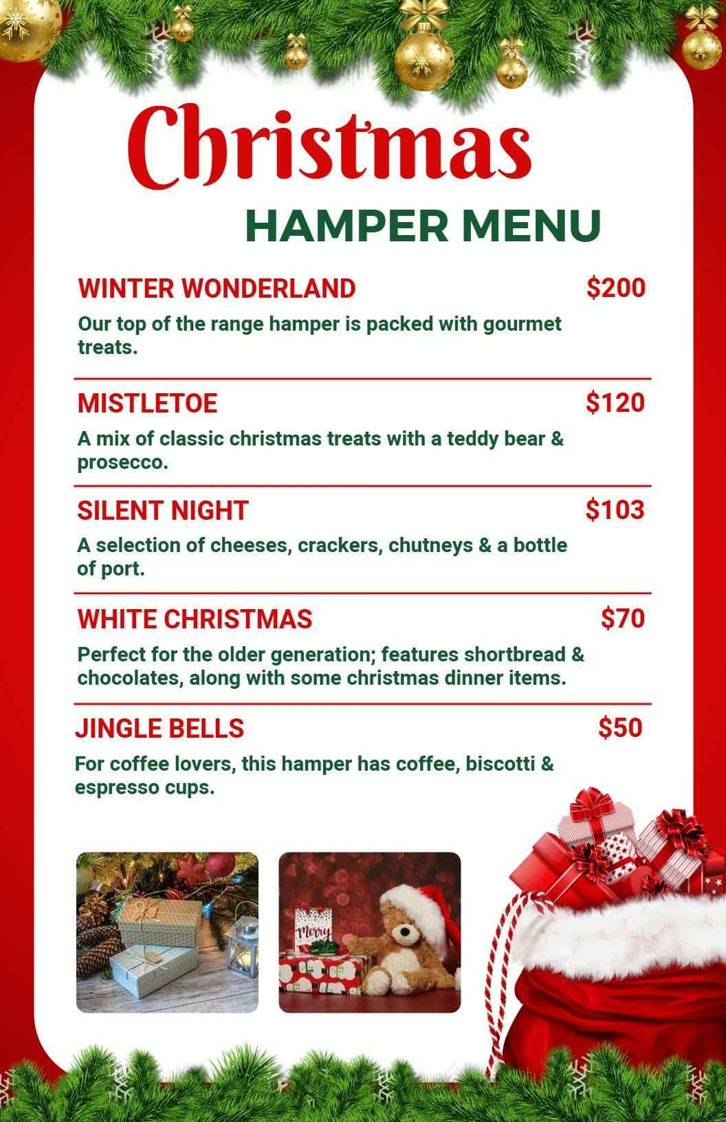 Gourmet Holiday Treats and Festive Delights Christmas Menu Template