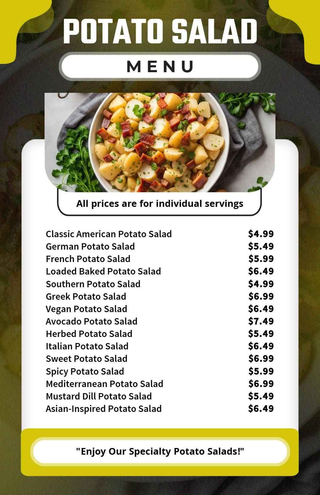 Gourmet Potato Salad Variety Menu Template