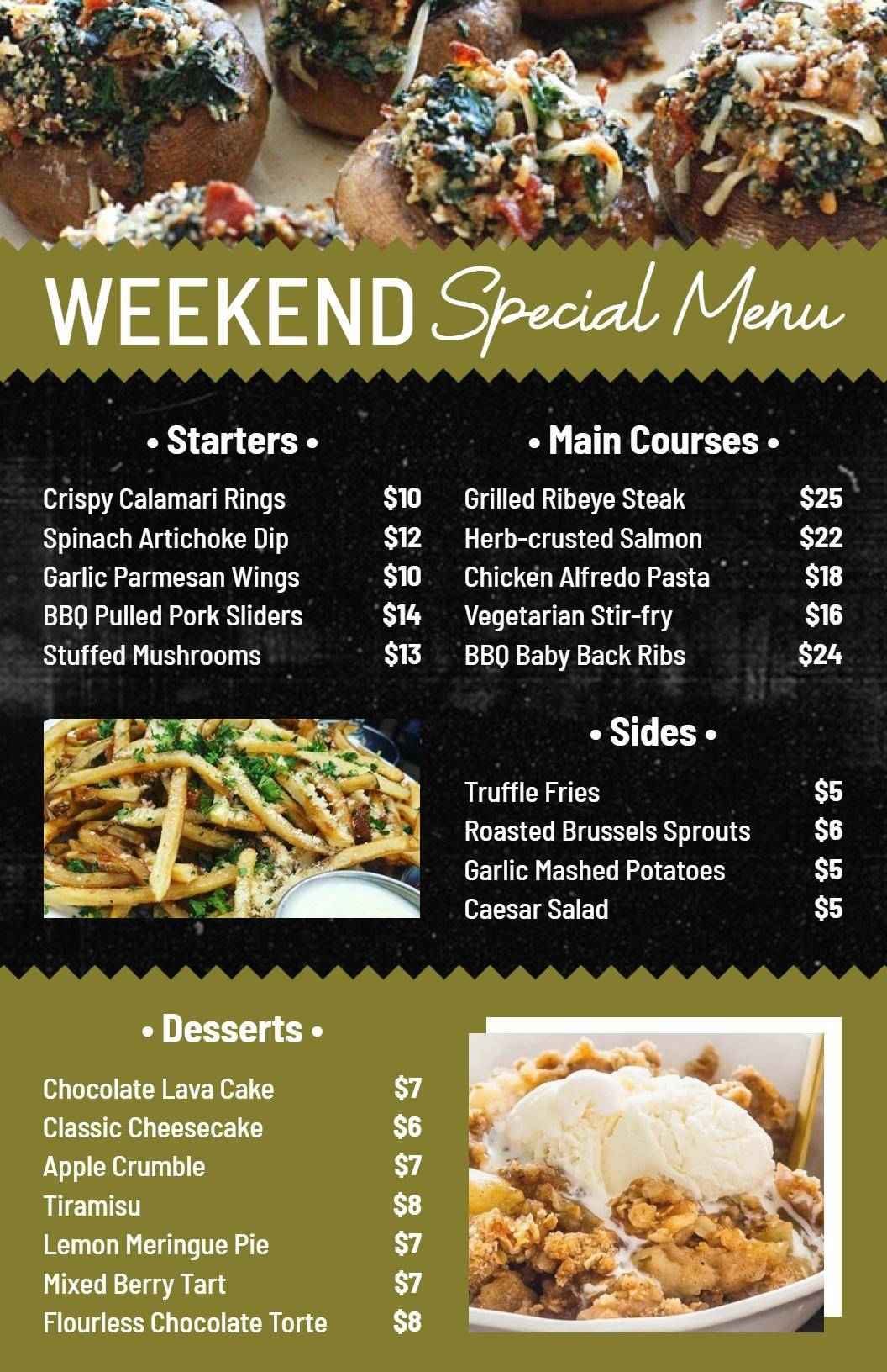 Gourmet Starters and Truffle Fries Weekend Special Menu Template