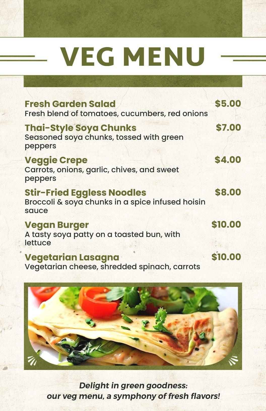 Gourmet Veg Dishes Menu Template
