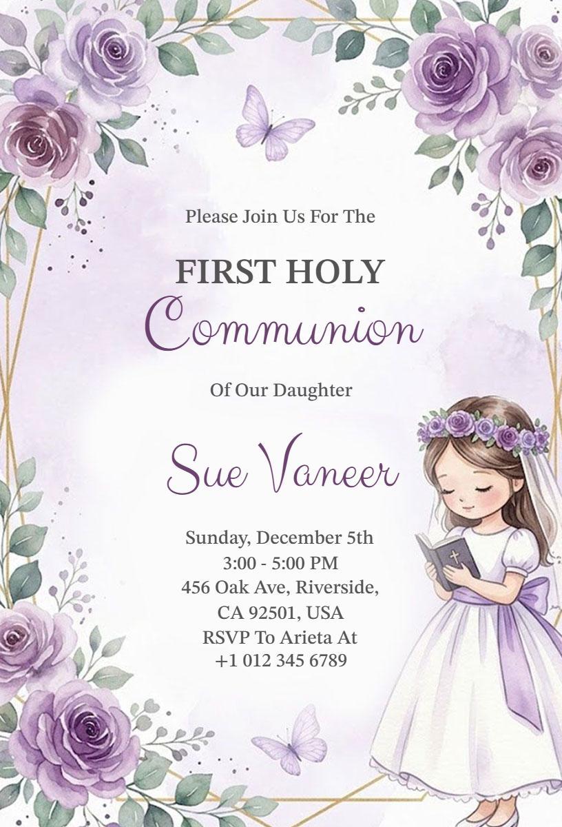 Graceful Floral First Holy Communion Celebration Invitation Template