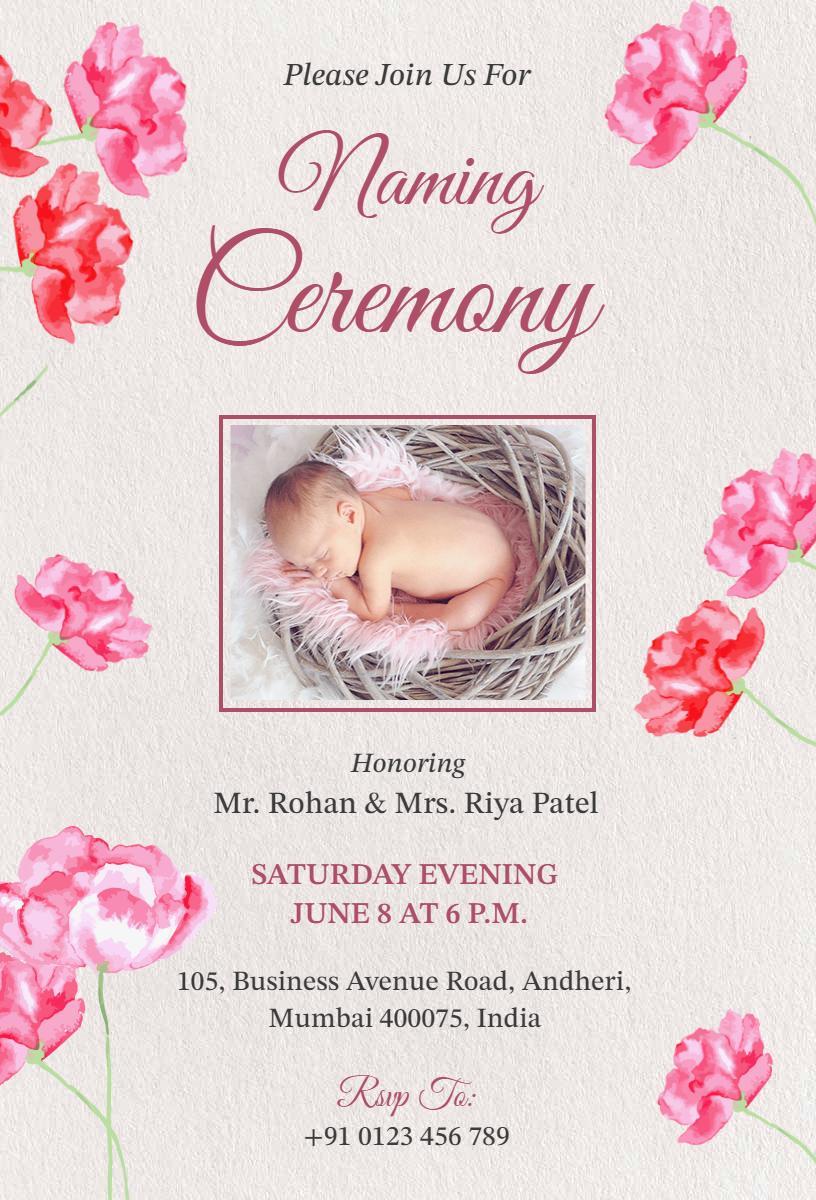 Graceful Floral Themed Naming Ceremony Invitation Template