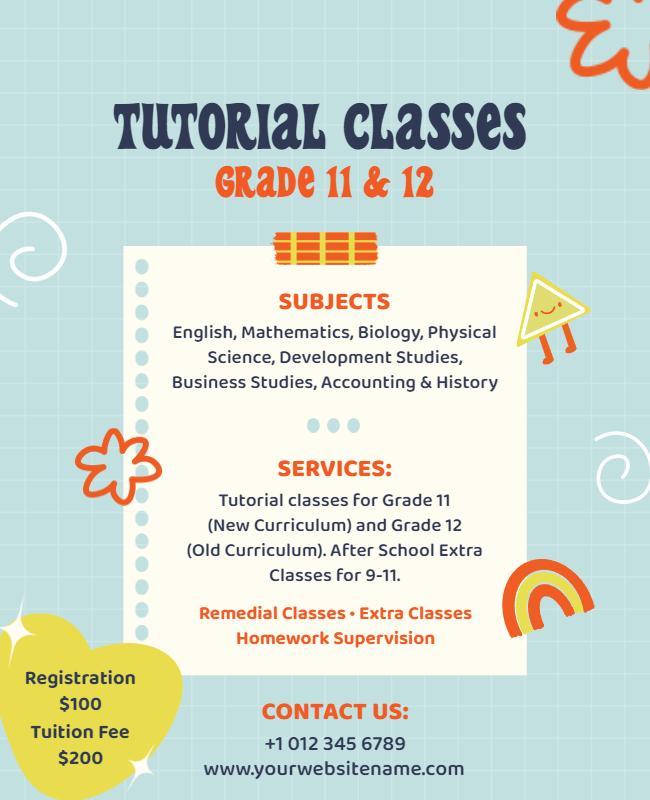 Grade 11 and 12 Tutorial Classes Flyer Template