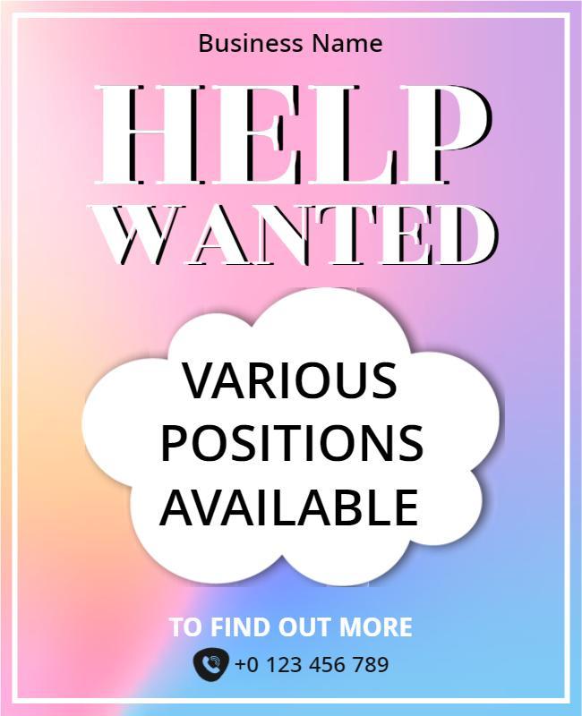 Gradient Colorful Job Recruitment Help Wanted Poster Template