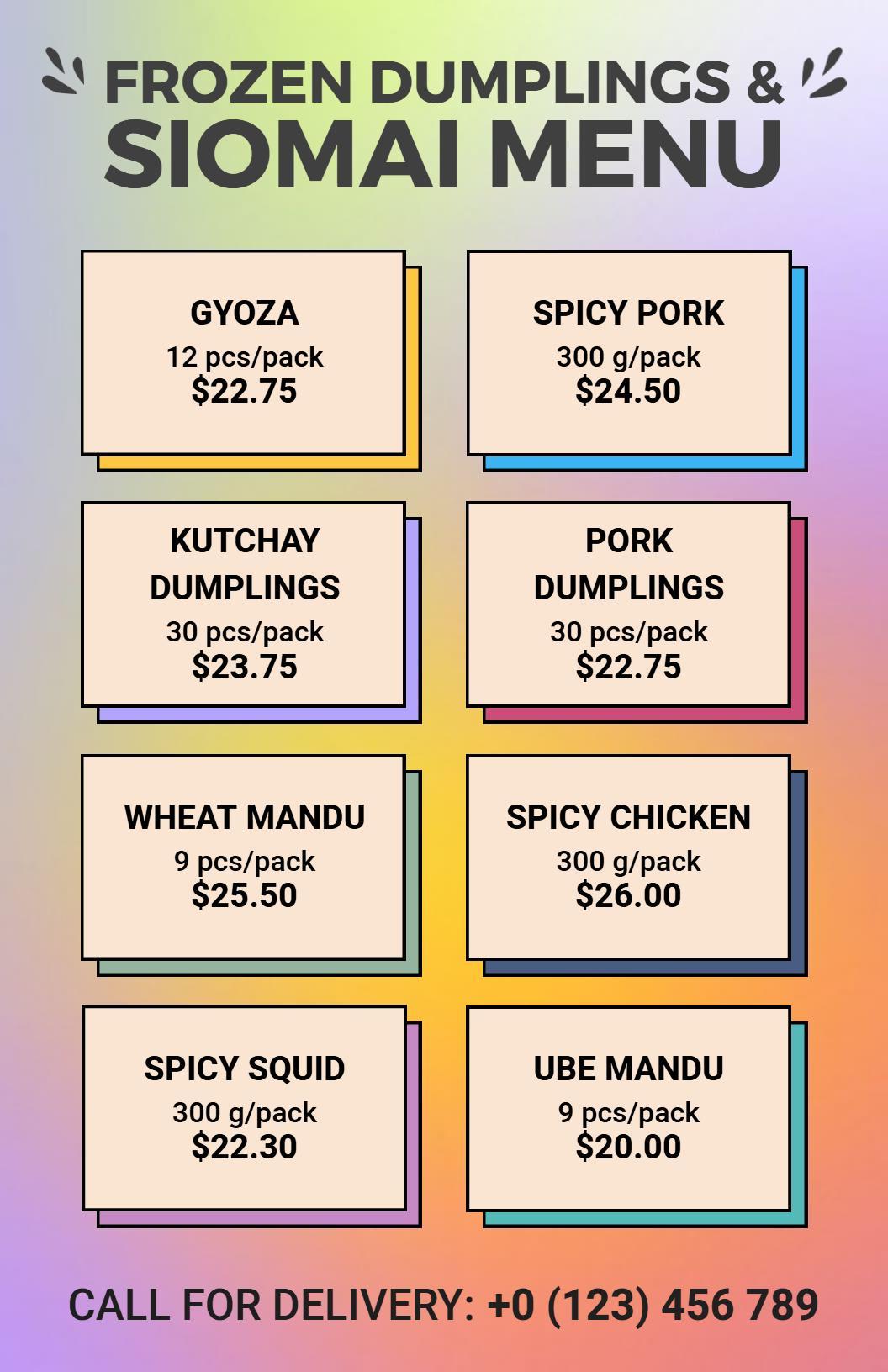 Gradient Style for Siomai and Dumplings Menu Template