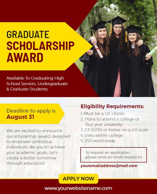 Graduate Scholarship Application Deadline Flyer Template