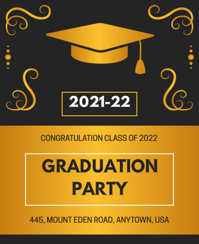 Elegant Gold Graduation Party Announcement Flyer Template