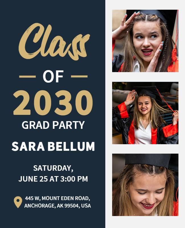 Celebratory Black and Gold Grad Party Flyer Template