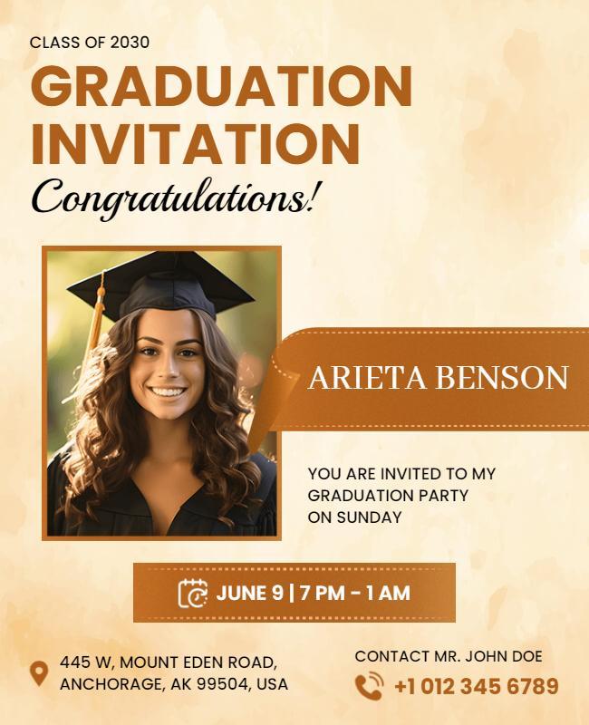 Elegant Gold Graduation Invitation Celebration Flyer Template