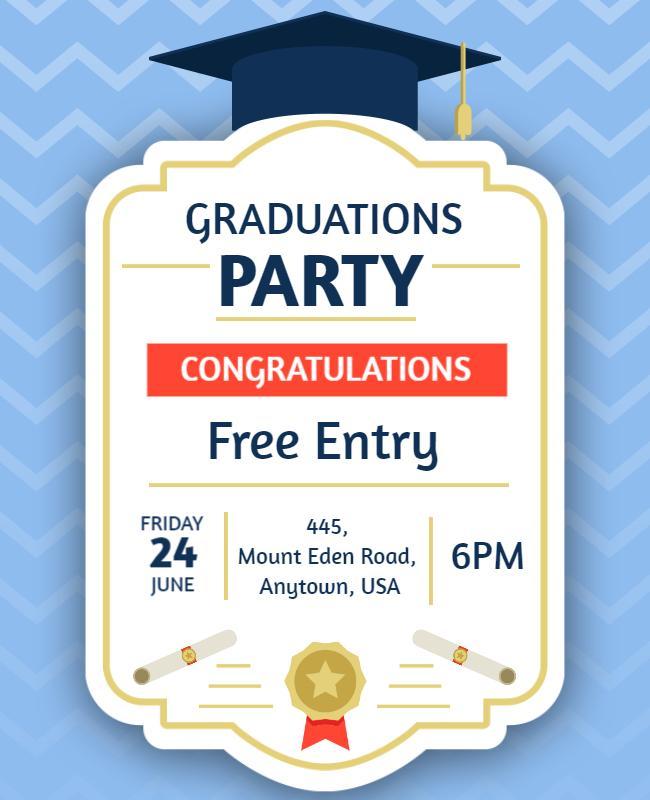 Celebratory Blue Graduation Party Invitation Flyer Template