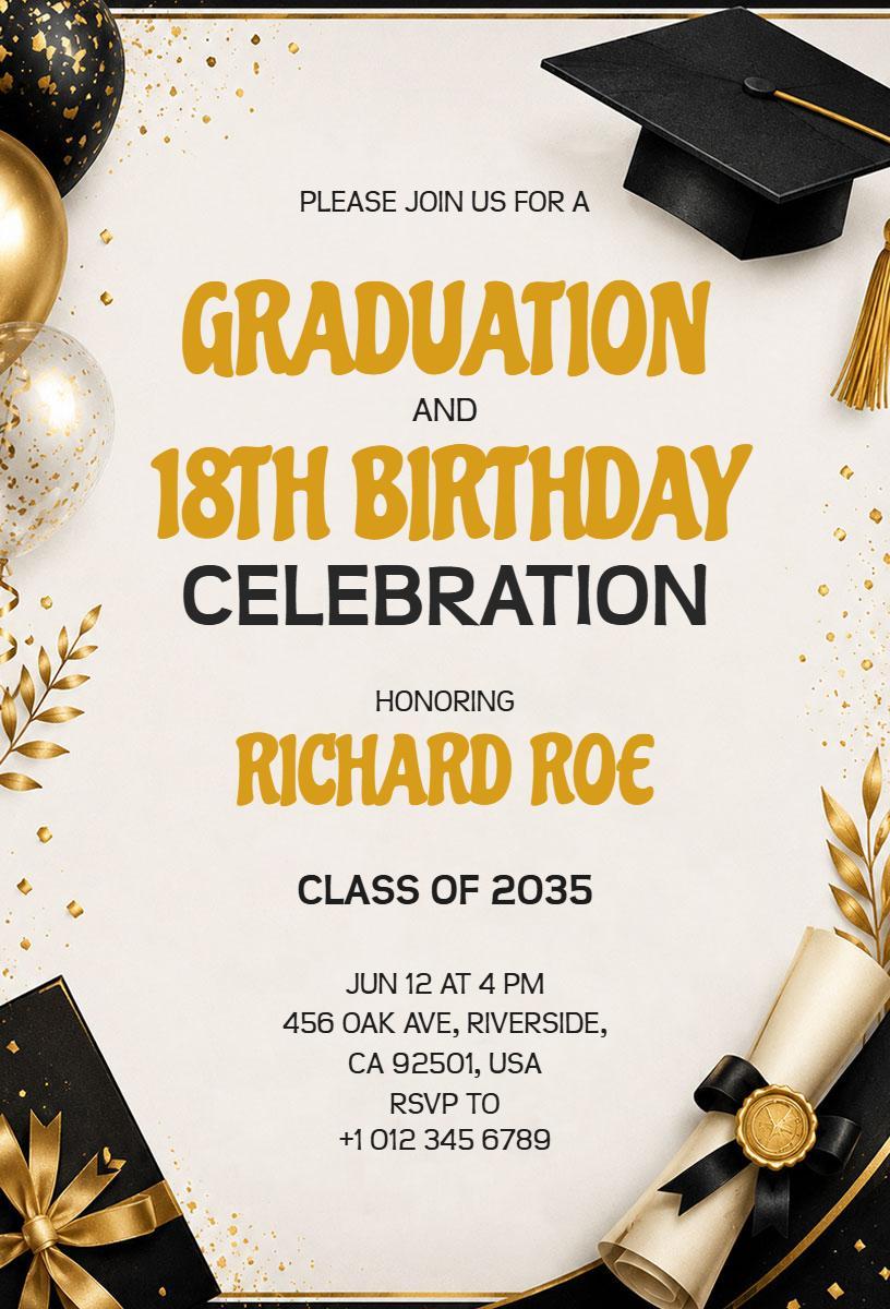 Graduation Celebration with 18th Birthday Invitation Template