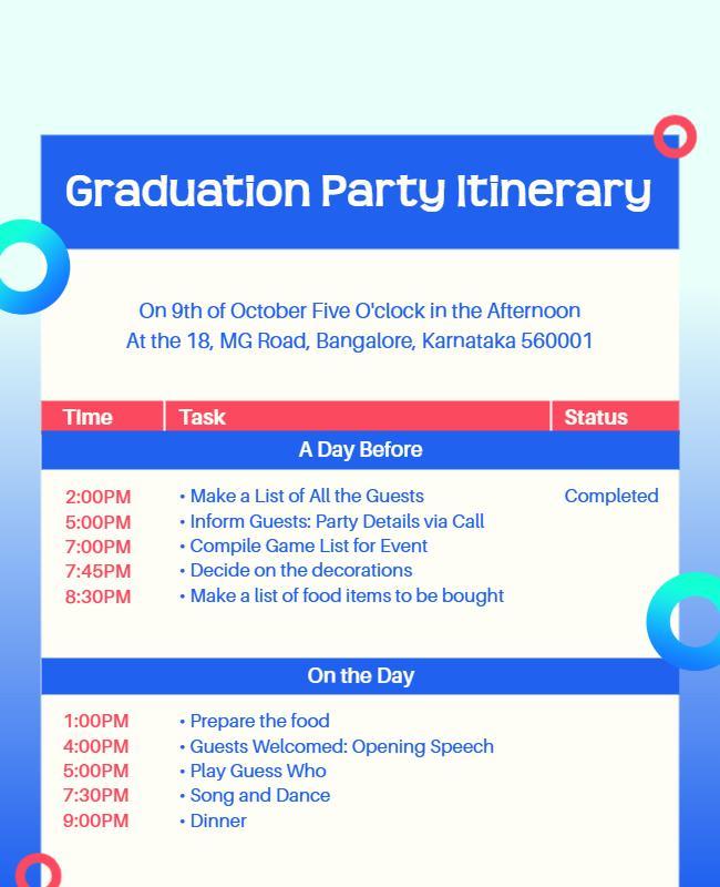 Graduation Party Itinerary Schedule Flyer Template