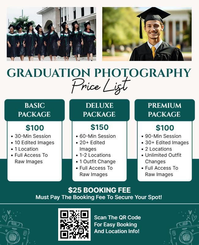 Graduation Photography Price List Flyer Template