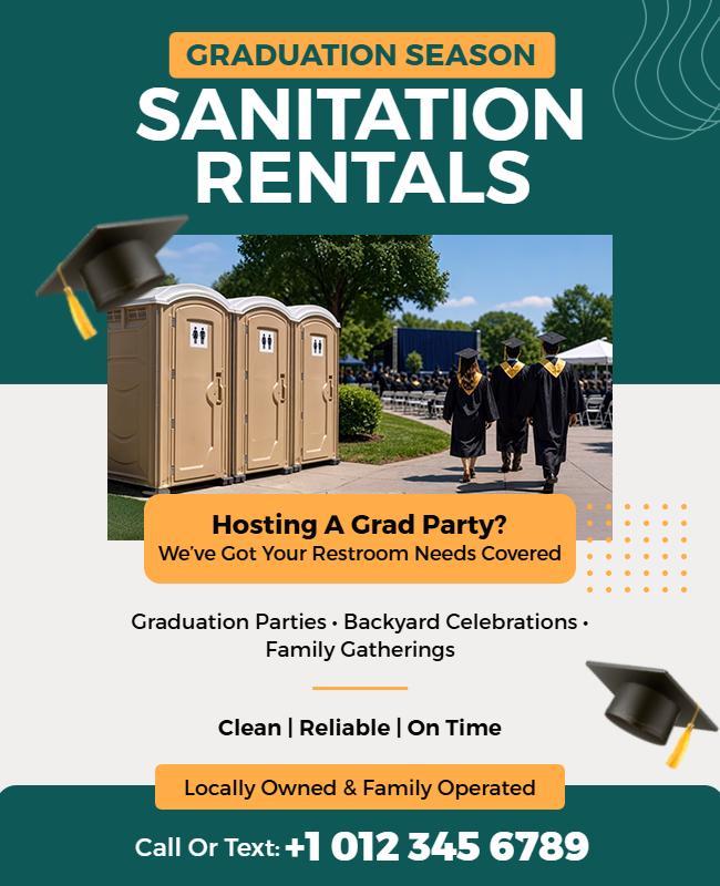 Graduation Sanitation Rental Services Promotional Flyer Template