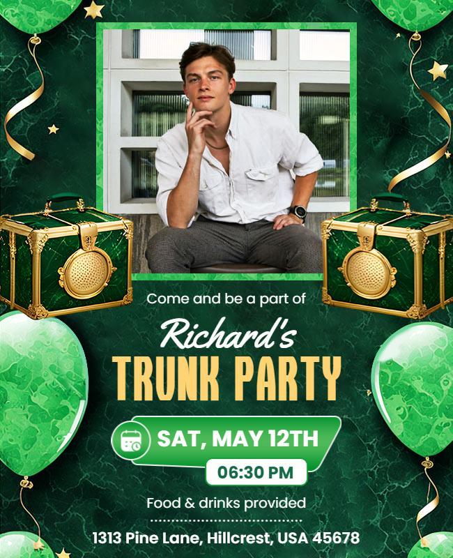 Festive Green Trunk Party Celebration Flyer Template