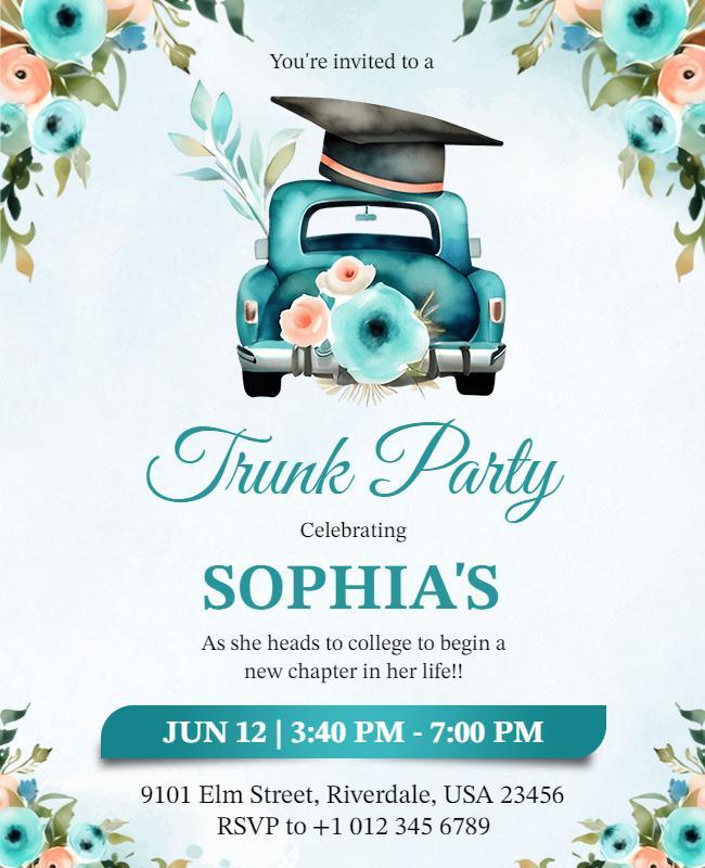 Charming Floral Graduation Trunk Party Flyer Template