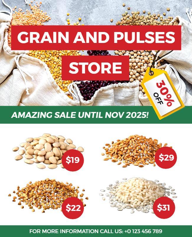 Vibrant Sale Announcement for Grain and Pulses Store Flyer Template