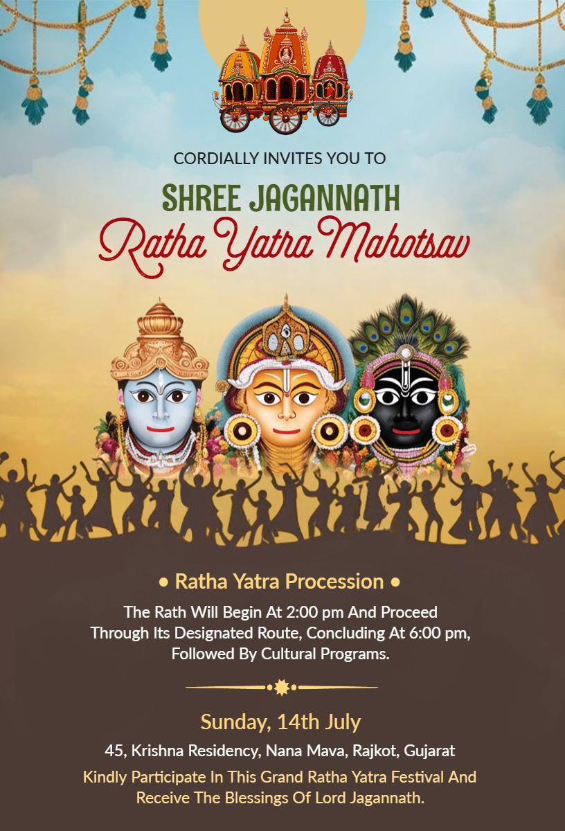 Grand Jagannath Rath Yatra Mahotsav Celebration Invitation Template