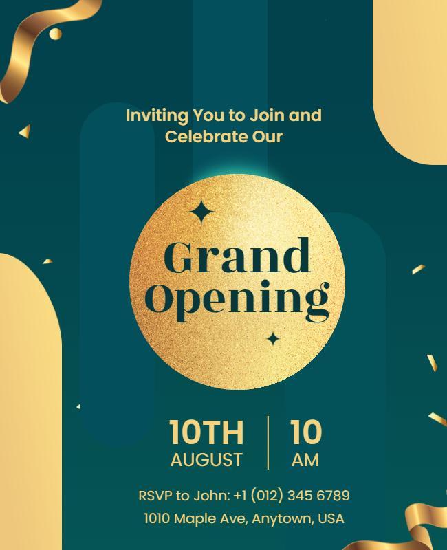 Elegant Green and Gold Grand Opening Celebration Flyer Template