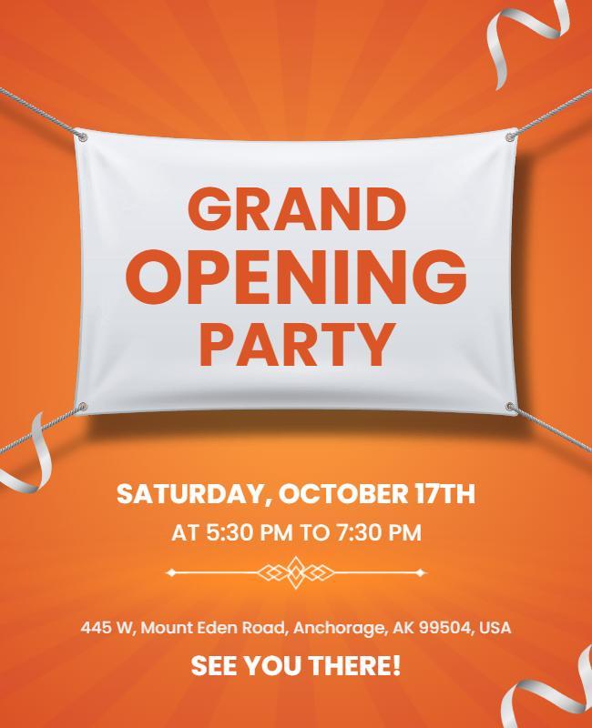 Festive Orange Grand Opening Party Invitation Flyer Template