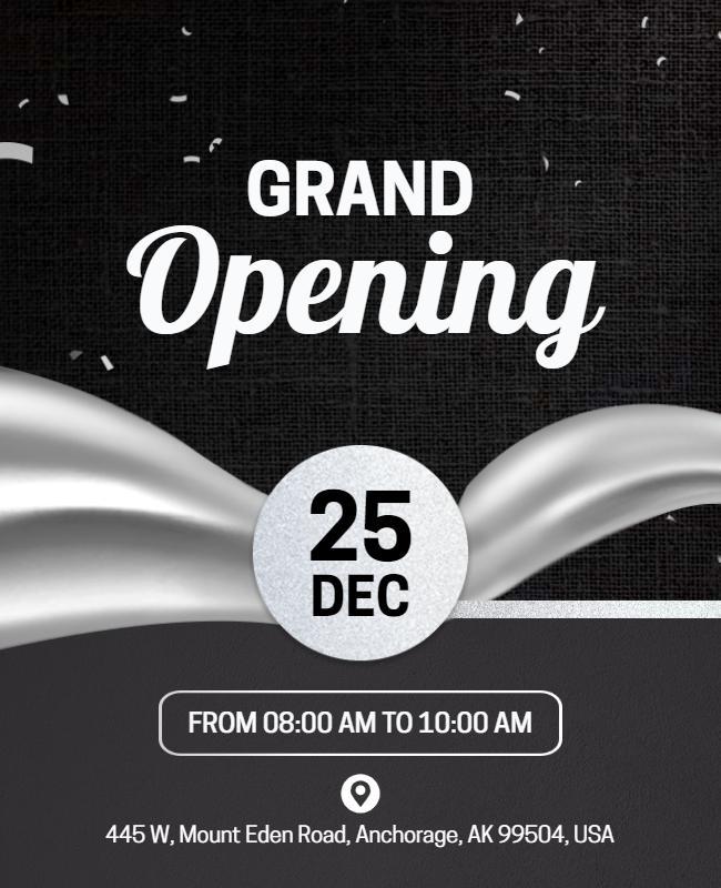 Elegant Black and Silver Grand Opening Event Flyer Template