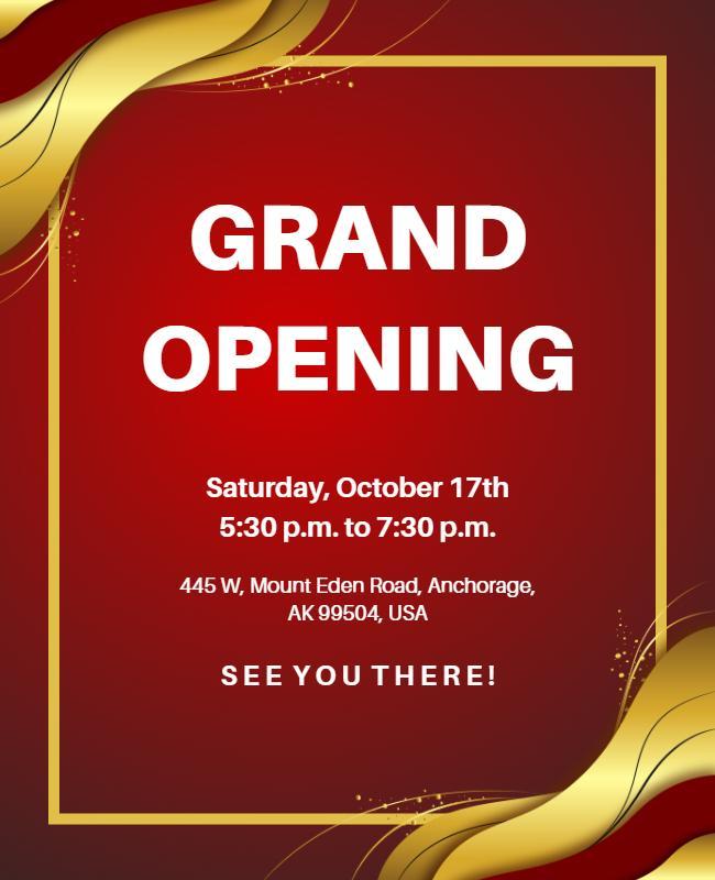 Elegant Red Grand Opening Celebration Event Flyer Template