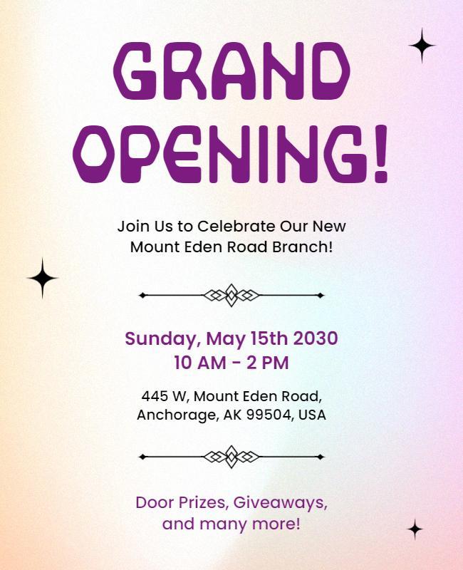 Vibrant Purple Grand Opening Celebration Flyer Template