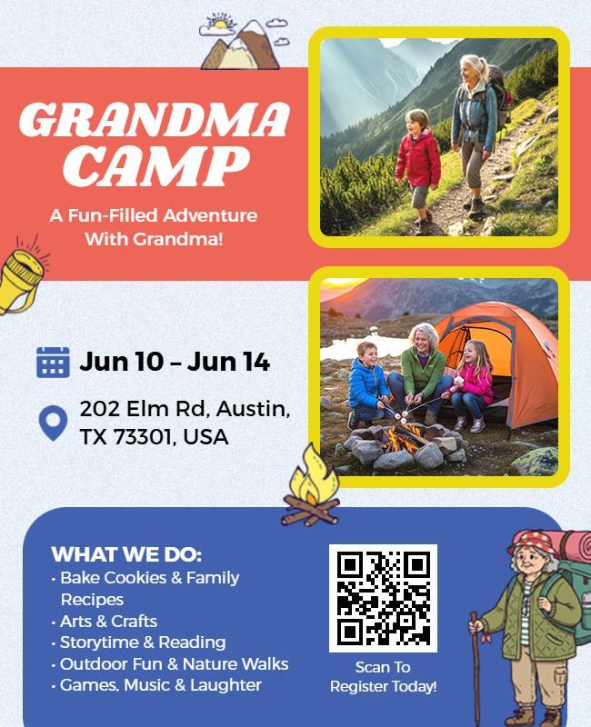 Grandma Camp Adventure Event Flyer Template