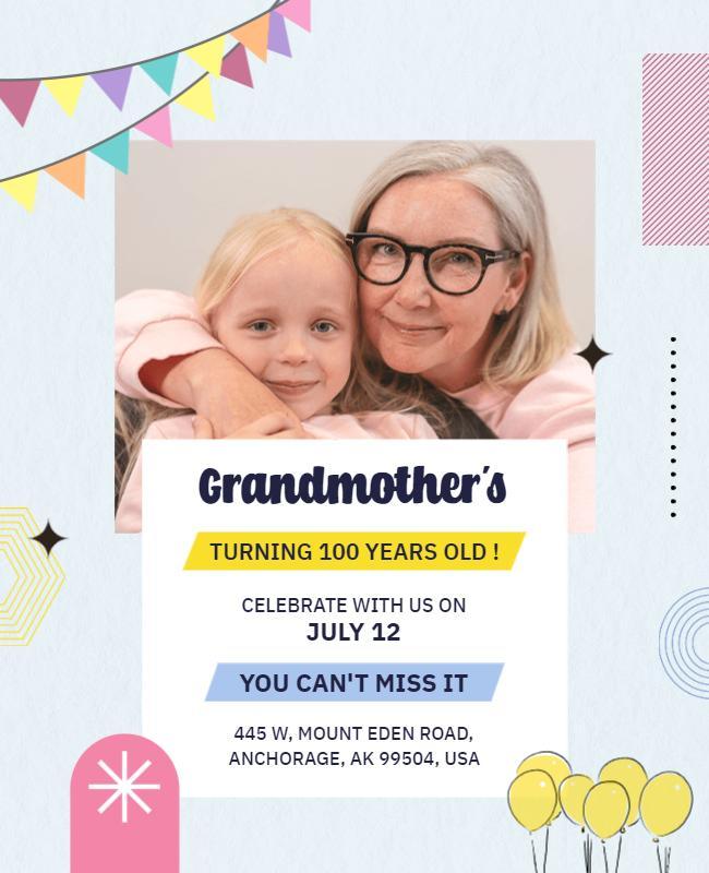 Grandmothers Birthday Celebration Invitation Flyer Template