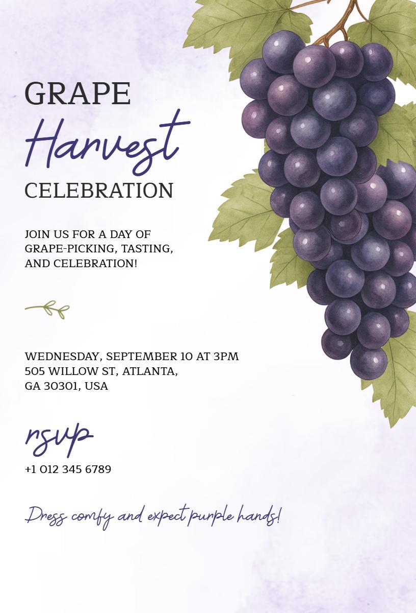 Grape Harvest Festive Tasting Celebration Invitation Template