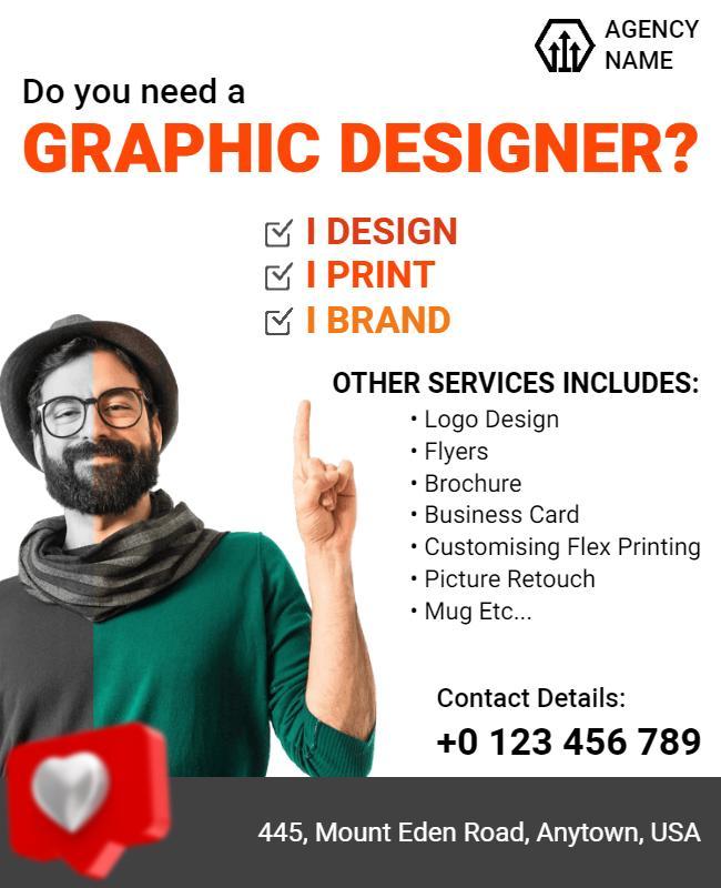 Bold Red Graphic Designer Services Promotion Flyer Template