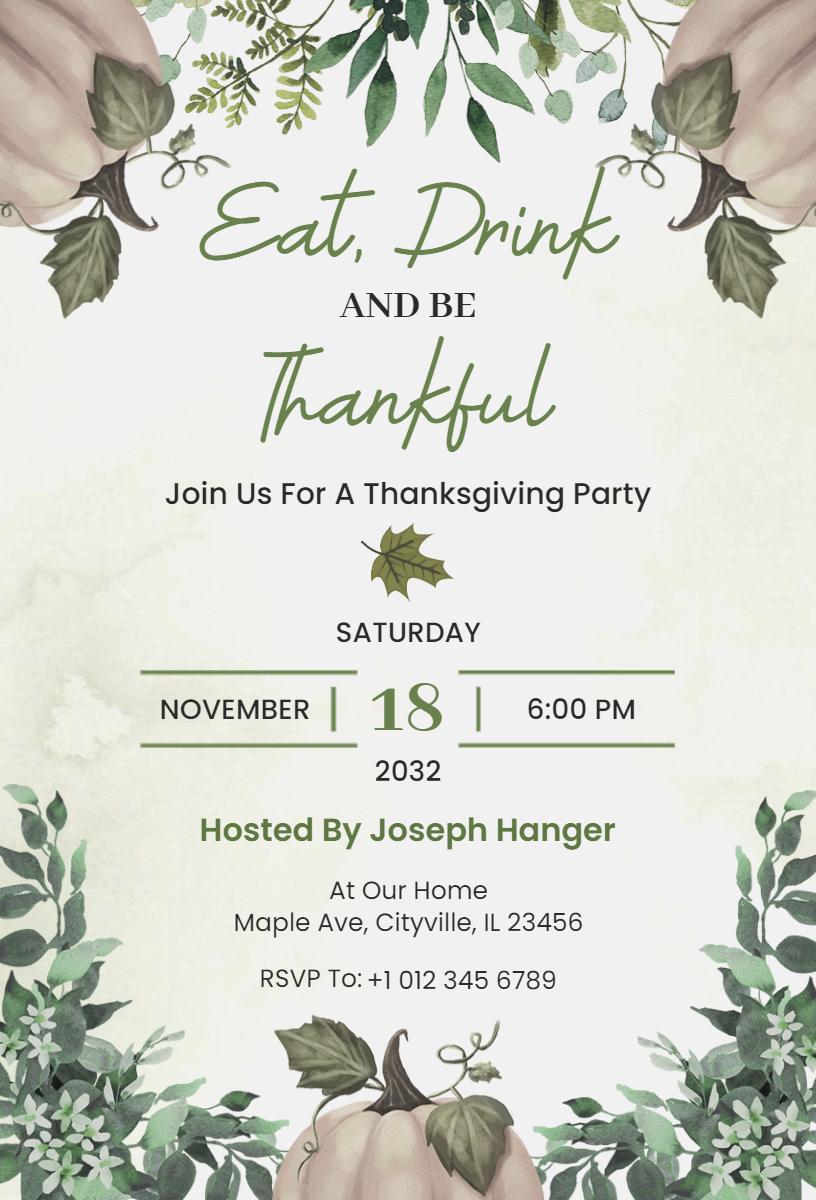 Grateful Harvest Thanksgiving Celebration Invitation Template