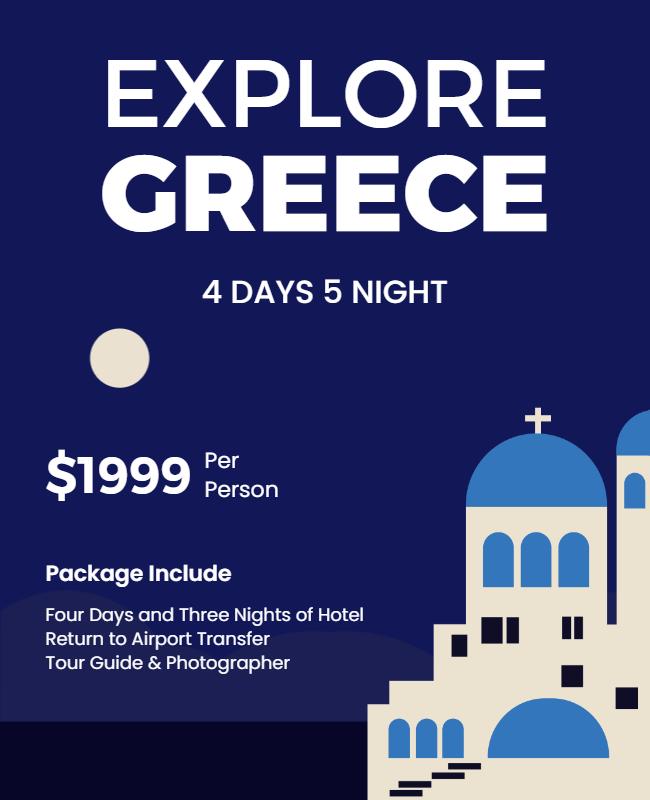 Vibrant Blue Greece Travel Package Adventure Flyer Template