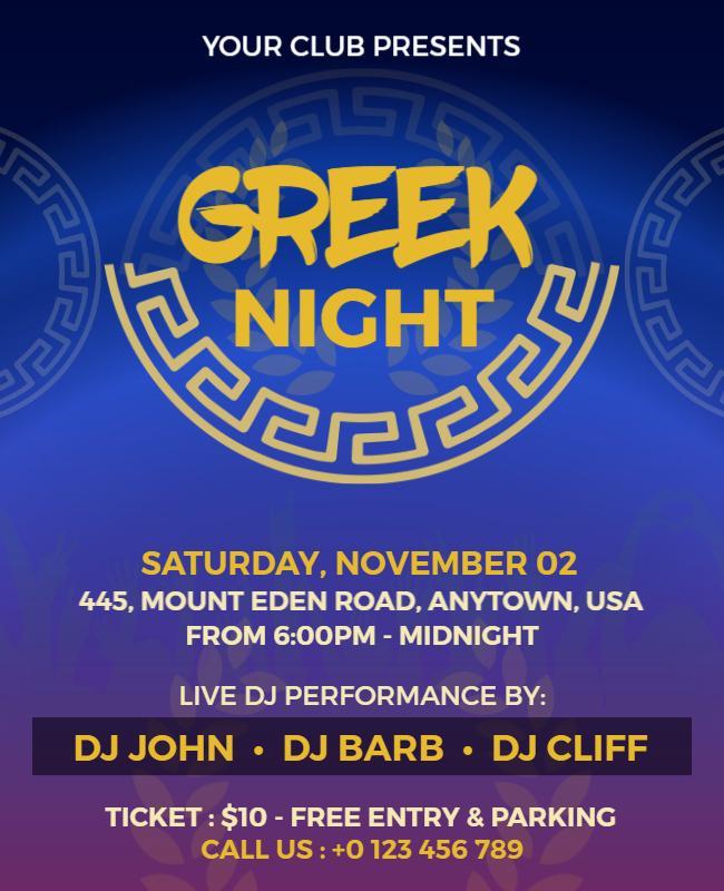 Greek Night Club Event Flyer Template