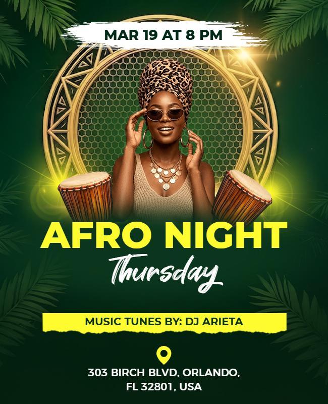 Green Afro Night Thursday Music Event Flyer Template