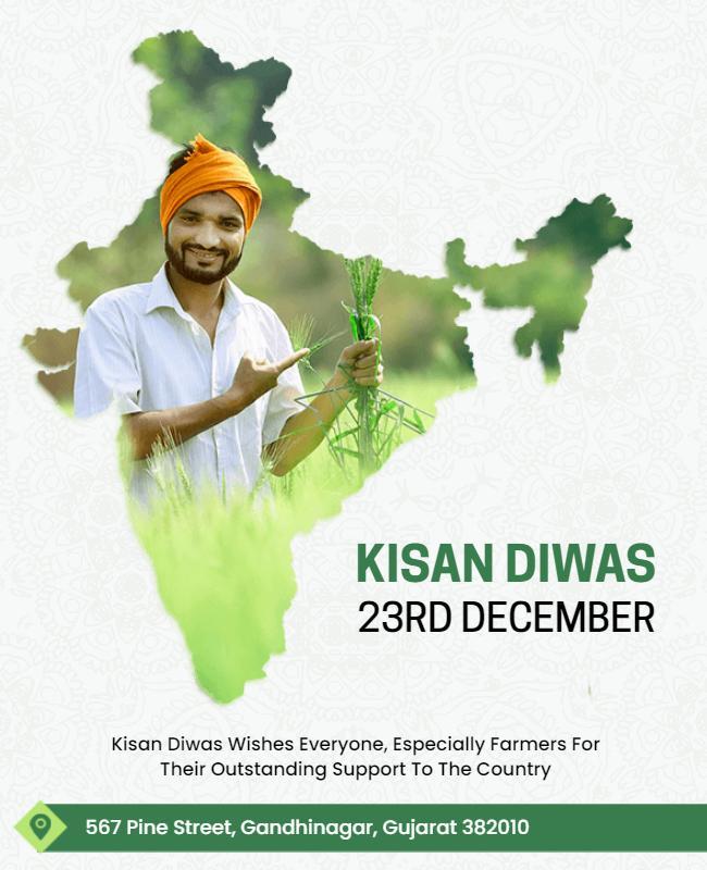 Green Agricultural Celebration for Kisan Diwas Poster Template