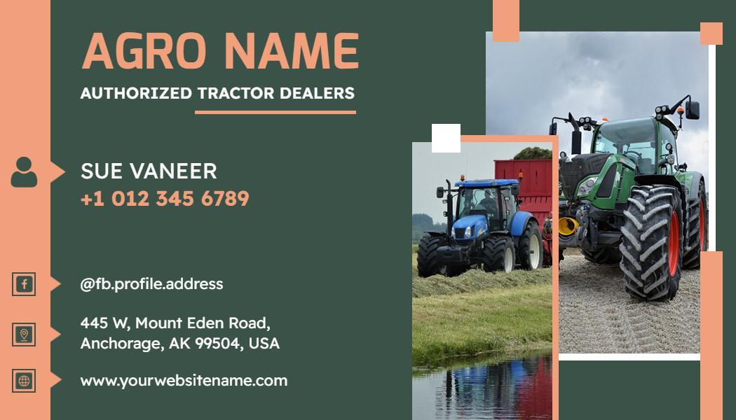 Green Agricultural Tractor Dealer Business Card Template