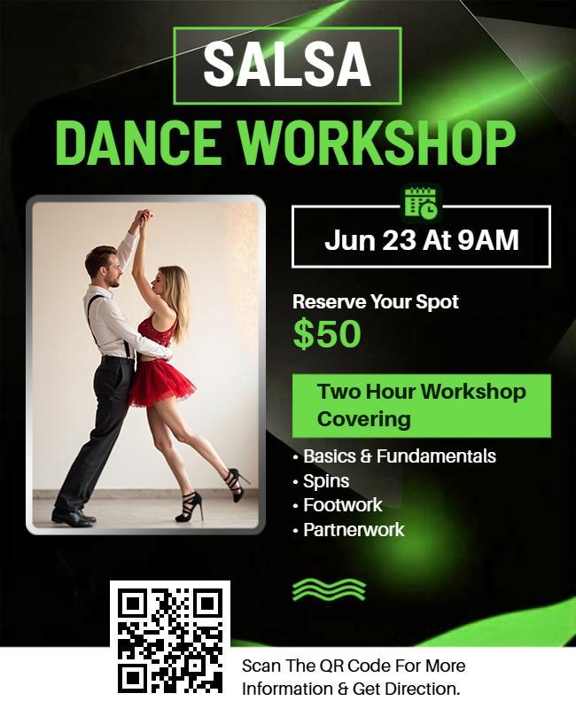 Green and Black Salsa Dance Workshop Event Flyer Template