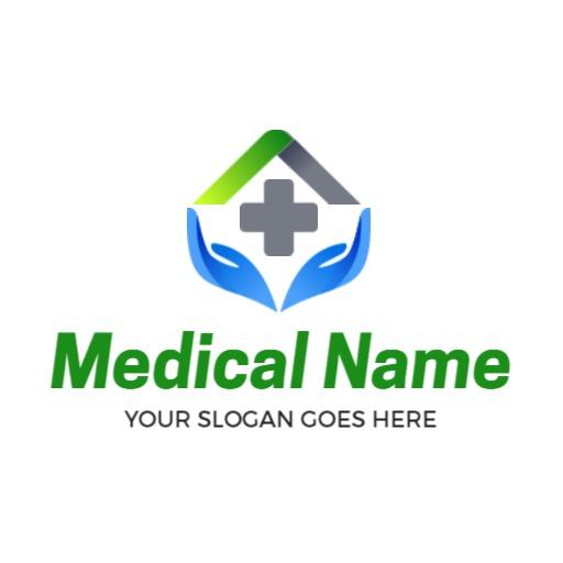 Green and Blue Caring Hands Design for Hospital Services Logo Template
