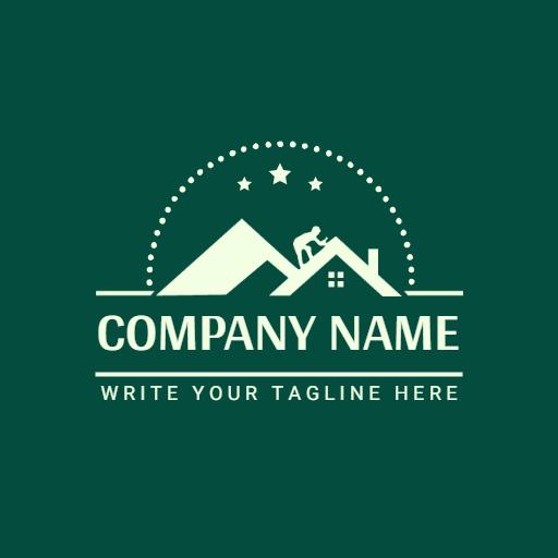 Green and White Roofing Company with Iconic House Silhouette Logo Template