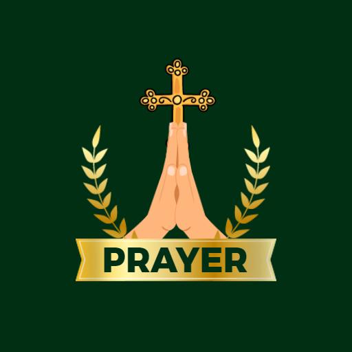 Green Background Featuring Hands in Prayer with Cross Logo Template