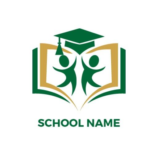 Green Book Design Featuring Graduating Students and School Logo Template
